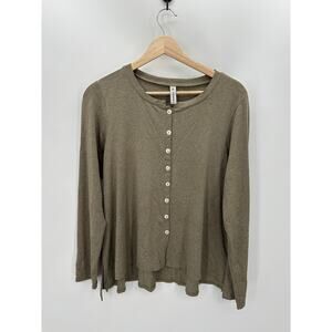 FH Clothing Co Shirt Women  Large Green Long Sleeve Button Front Rayon Stretch
